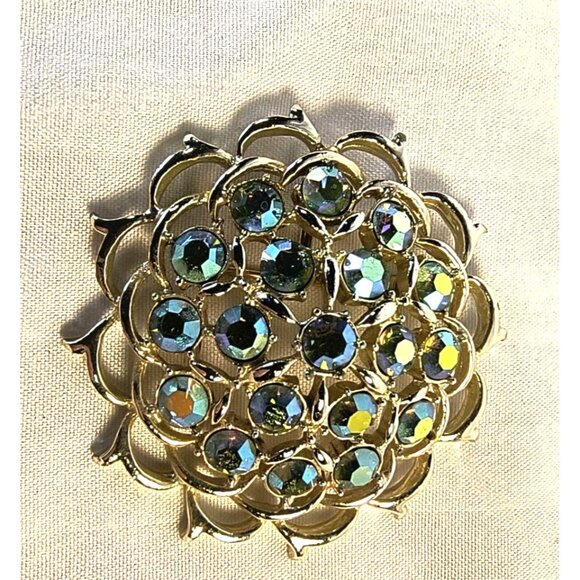 Vintage Sarah Coventry Silver-Tone Brooch/Pendant With Iridescent Rhinestones - Picture 1 of 4